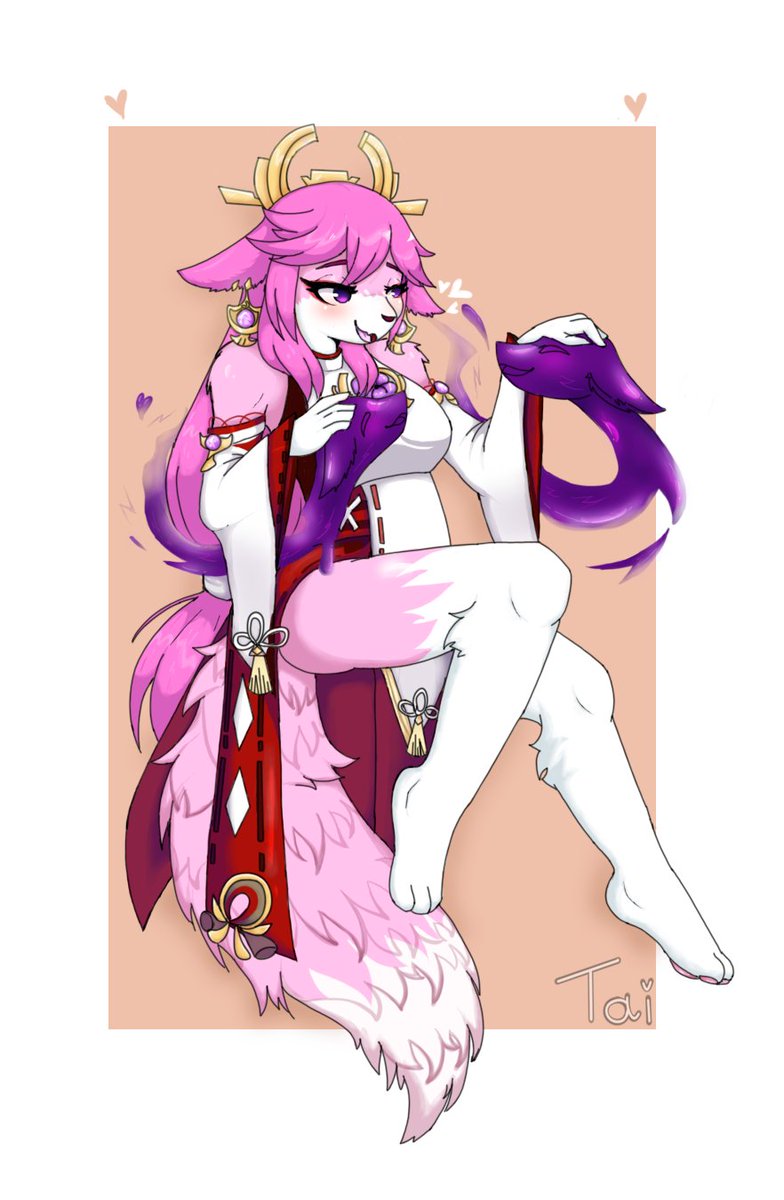 Наконец-то закончил этот арт. 
От этой работы я испытывал настоящий кайф! 
По приветствуйте горячую маму Лису! 🦊⚡
#GenshinImpact #furry #yaemiko