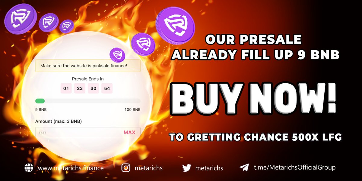 Metarichs's tweet photo. Private Sale Metarichs On Pinksale

🎇 Prevate sale on pinksale 🎇
https://t.co/KlPiQxL771

🎇BSC Token Metarichs🎇
0xbF0f0d7fe9aDDdD697F3DA6563b8756885cB1517

More Info 👇
▶️ Group : https://t.co/NCPJnhzIDu

#metarichs https://t.co/n1qTE2knNj