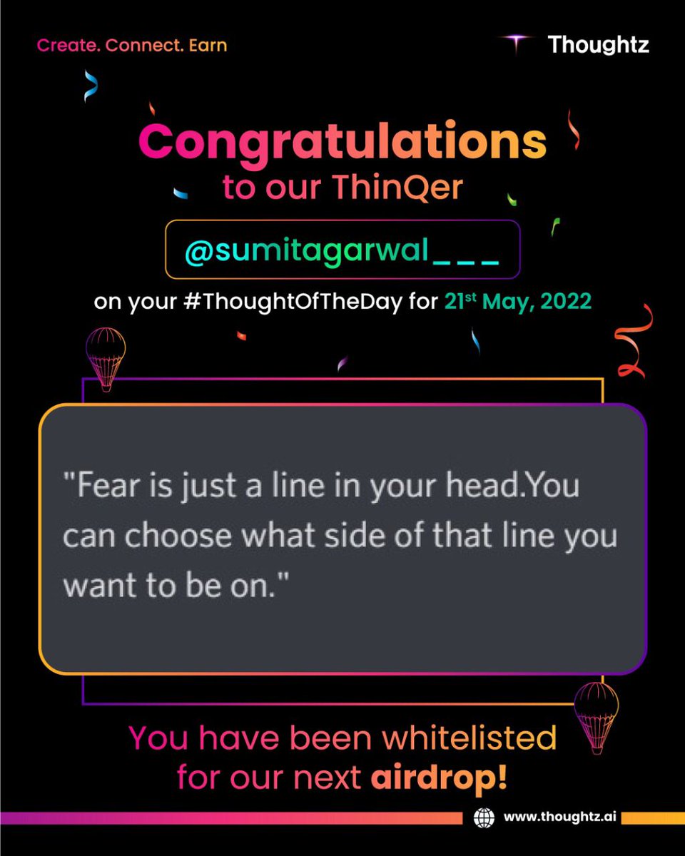 ThoughtzAi's tweet photo. Congratulation @sumitagarwal___
On winning in the daily thoughtz competition...
What a beautiful thought you shared with us.
#Thoughtz #ThoughtzAi #AI $THZ #creators #thinqclub #contestalert https://t.co/Y6iT7jsz7K