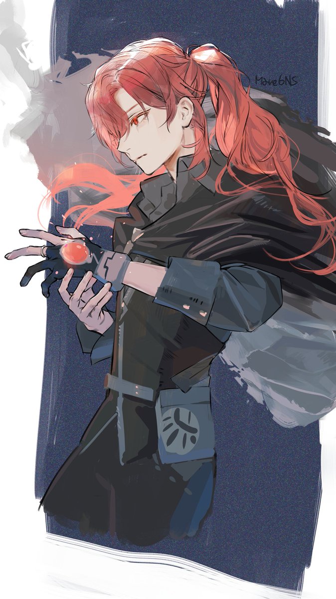 diluc (genshin impact) 1boy male focus gloves red hair long hair ponytail red eyes  illustration images