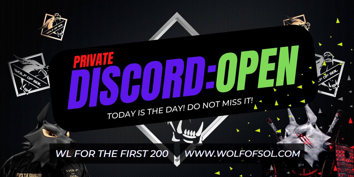 WolfOfSol's tweet photo. 🚨DISCORD IS NOW OPEN!🚨

WOLFIES! ITS SUNDAY. Our Discord and ALL channels are NOW OPEN from 12AM UTC to 12PM UTC!🐺 Now is your chance to join! 🚀The FIRST 200 members to join will RECEIVE WL spots!💪🏻 Are you brave enough to lead with the wolves?🐺😈

https://t.co/ox6p7rtZCl https://t.co/jjHEcwiuTD