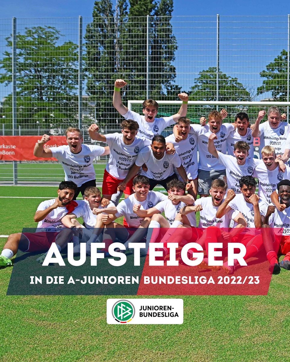 bonner_sc's tweet photo. Aufstieg in die A-Junioren Bundesliga West! 🦁🔵🔴
Unsere Junglöwen haben es geschafft! Durch einen 7:1 Heimerfolg gegen die U19 des SC West Köln ist die A-Jugend des Bonner SC Meister in der FVM Mittelrheinliga 2021/22 und steigt damit in die Bundesliga West auf! https://t.co/N3wNLDI1sC