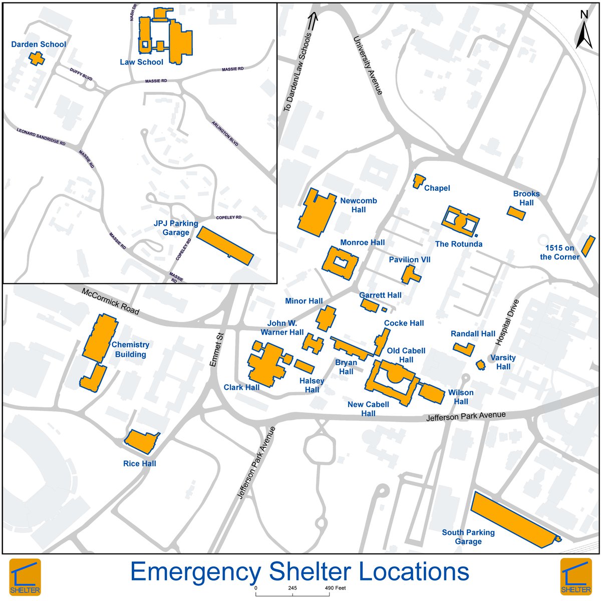 We're ready for Day 2 of #UVAGrad! The heat hasn't left, and thunderstorms are also possible this afternoon. 

Read/save our Heat Management Guide to your phone. We will have shelter locations (below) open in the event of severe weather. Remember, if thunder roars, go indoors.