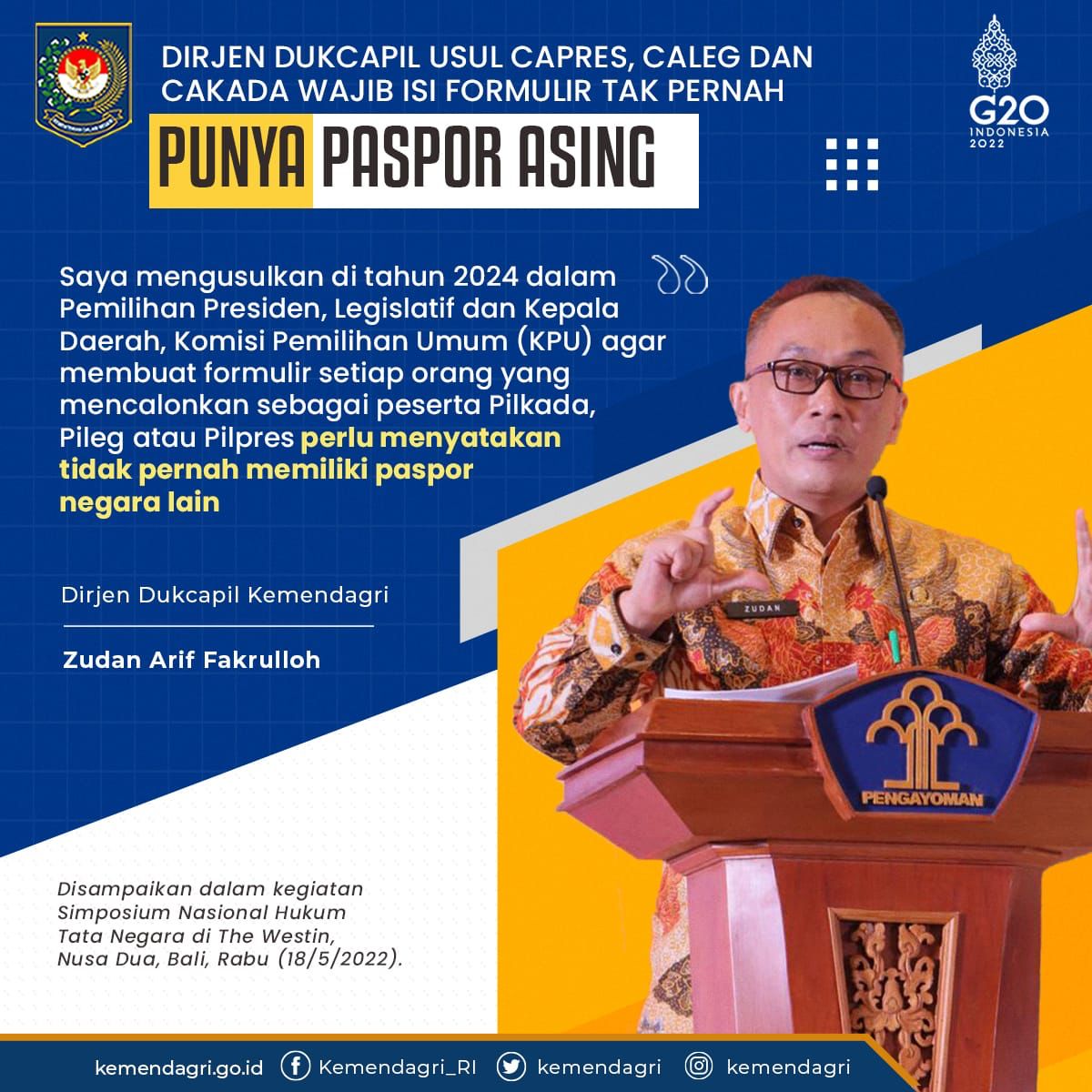 Double H (@hanahanyfa) on Twitter photo Dirjen Dukcapil Usul Peserta Pemilu 2024 Deklarasikan Tak Pernah Punya Paspor Asing
<a href="/kemendagri/">Kementerian Dalam Negeri</a> Dirjen Dukcapil Usul Peserta Pemilu 2024 Deklarasikan Tak Pernah Punya Paspor Asing
<a href="/kemendagri/">Kementerian Dalam Negeri</a>