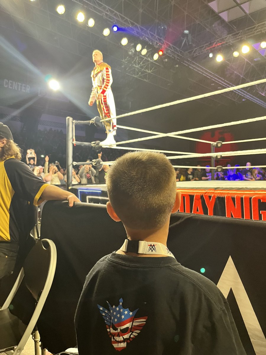 srtiell's tweet photo. Life comes full circle sometimes, I grew up watching the American Dream with my father, now I watch the American Nightmare with my son. Thank you Cody, this is a night he will talk about for years to come! @CodyRhodes https://t.co/bOWTJlsBDm
