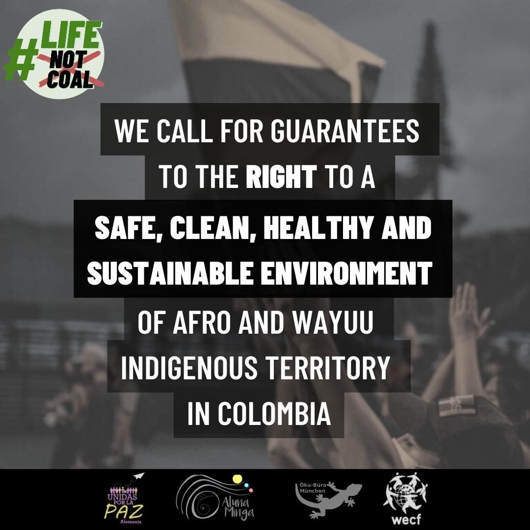 WECF_INT's tweet photo. 🌿✊🏾Today on #BiodiversityDay, we call for the right to a safe, clean, healthy and sustainable environment for all!
📢165 NGOs from 28 different countries call to stop coal mining in #Colombia that threatens its biodiversity and communities' lives!
#LifeNotCoal https://t.co/9SZSvOYKg1