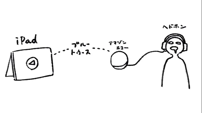 Bluetoothヘッドホンの充電切れてiPadはヘッドホン端子使えないからアマゾンエコー使って無理やり動画鑑賞してみたが、音量を適切なとこまで下げた途端音質が激烈に悪くてマジの最終手段って感じ。 