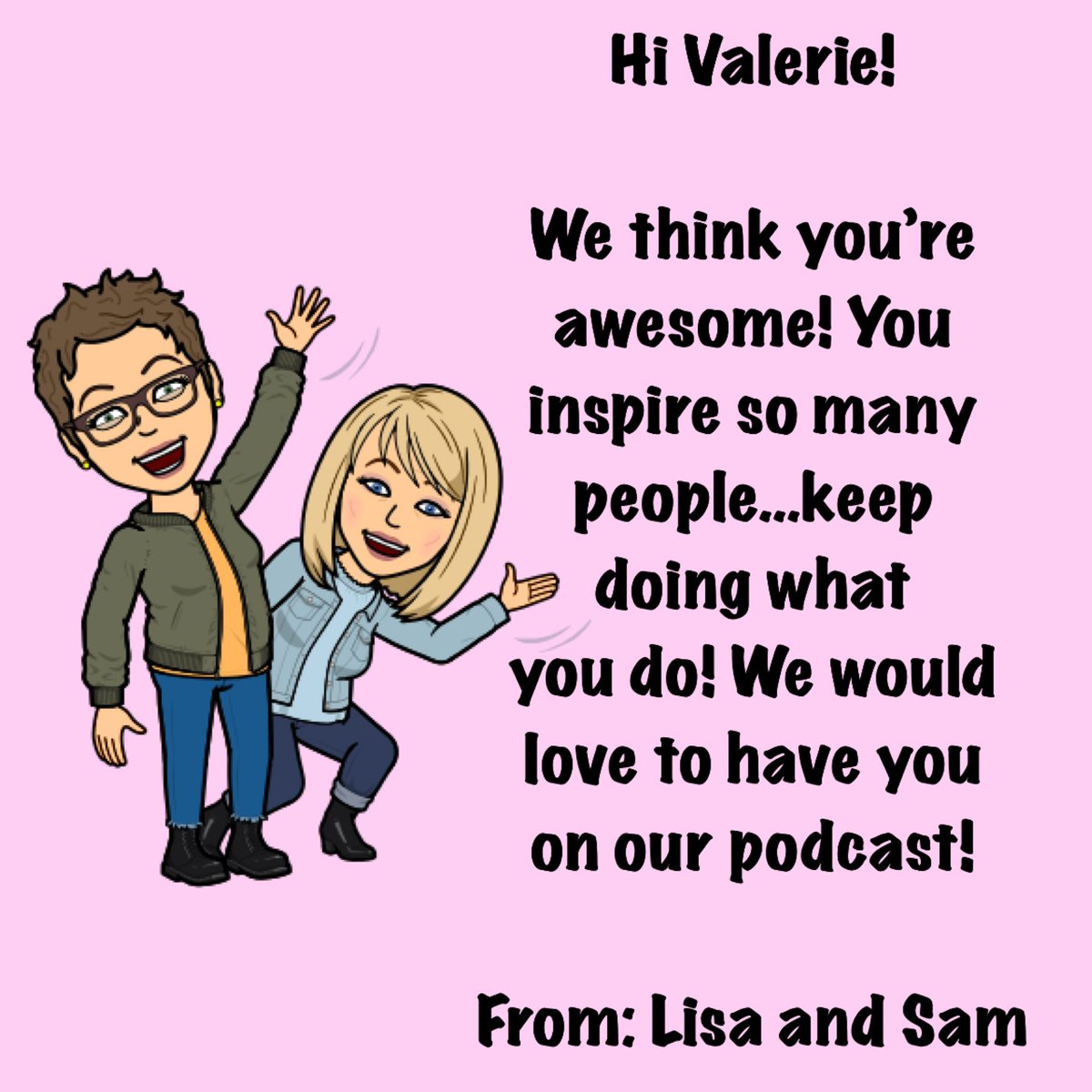 Hey <a href="/Wolfiesmom/">valerie bertinelli</a> we think you’re awesome! We would love to interview you on our podcast I Shake My Head! We’re two funny Canadian women in our 50s who live by the motto F**k It I’ll Do Better Tomorrow! Check us out pod.link/Ismh and we hope you reply back!!