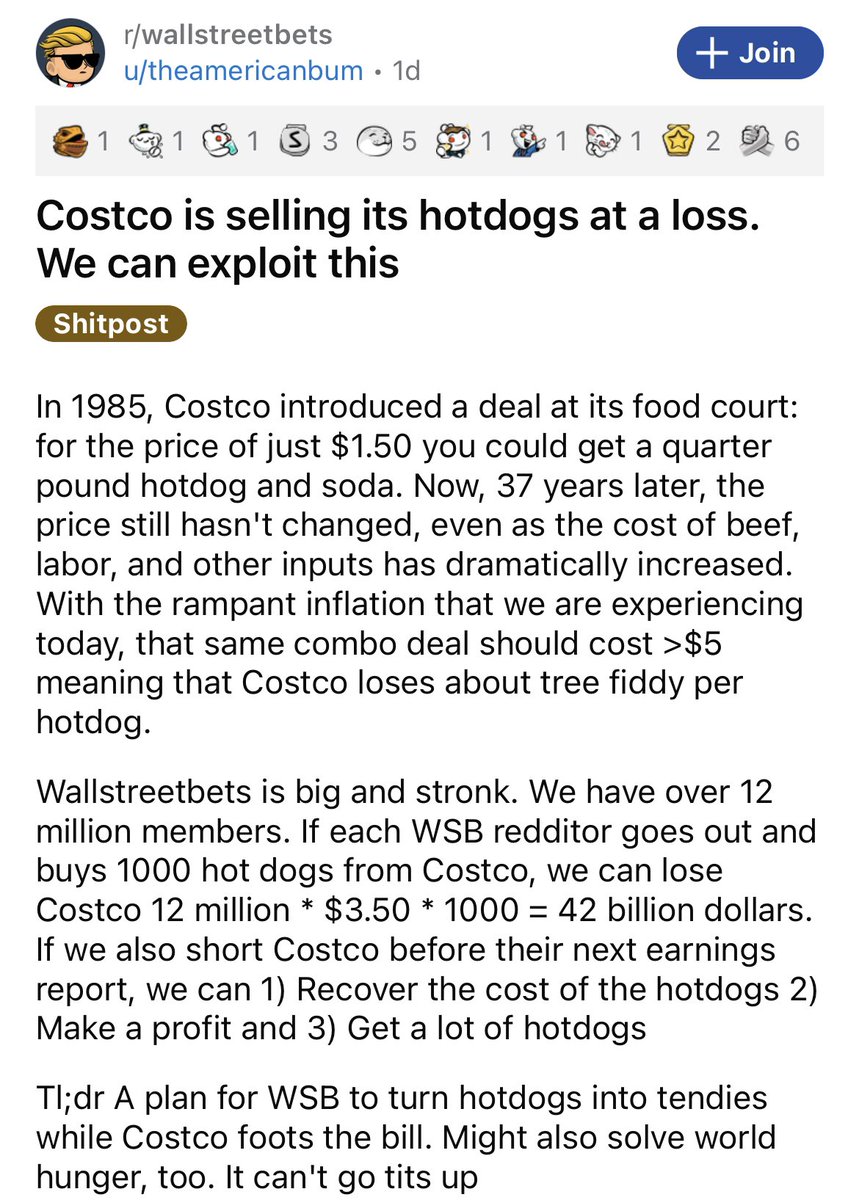 RT @wallstmemes: WallStreetBets vs Costco .. who you got? https://t.co/uh5nt5v4gX