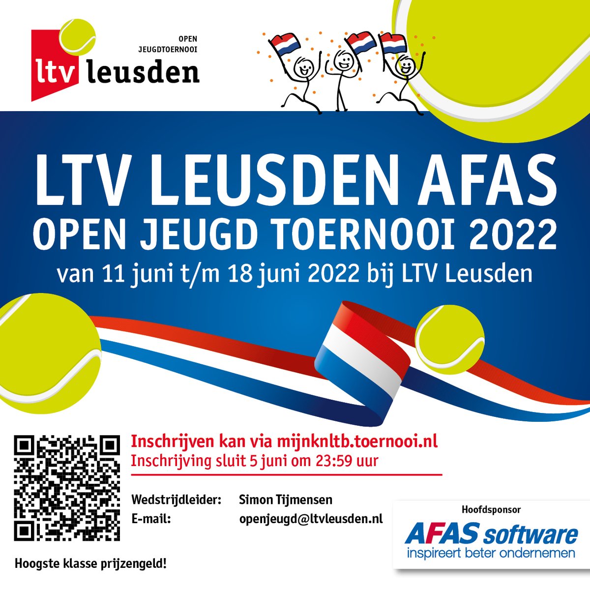 Jeugd tennishelden en ouders opgelet! Van zat 11 juni t/m zat 18 juni kunnen jullie weer mooie potten spelen en zien tijdens het LTV Leusden AFAS Open Jeugdtoernooi. 

Inschrijflink: bit.ly/3NuPb54 

#openjeugdtoernooi #jeugd #tennis #leusden #ltvleusden #gravel #knltb