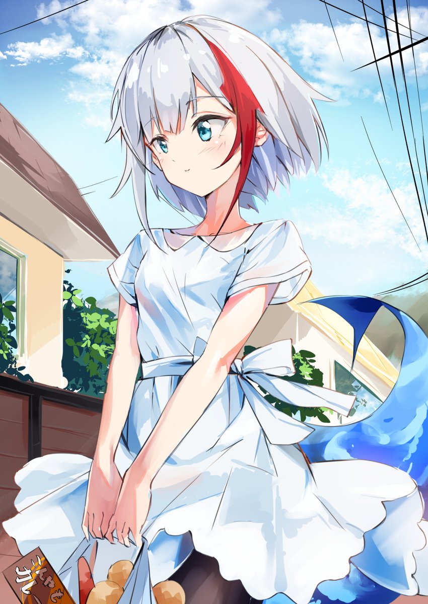 admiral graf spee (azur lane) 1girl tail streaked hair solo dress blue eyes fish tail  illustration images