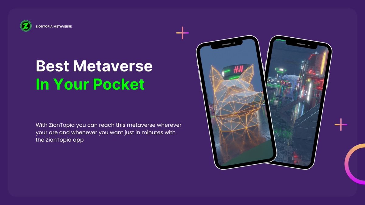zion_topia's tweet photo. 🟣With ZionTopia, you can enter this metaverse at any time and can control your NFTs.

🟢ZionTopia App Coming Soon!

#Ziontopia #ZION #Metaverse #Crypto #Multiplayer #Earn #Play #Create #Buy #NFT #shop #win #gameplays #vr  #metaearn #buy #technology #smartcode #Play2Earn #Web3 https://t.co/2BLXx12wx7