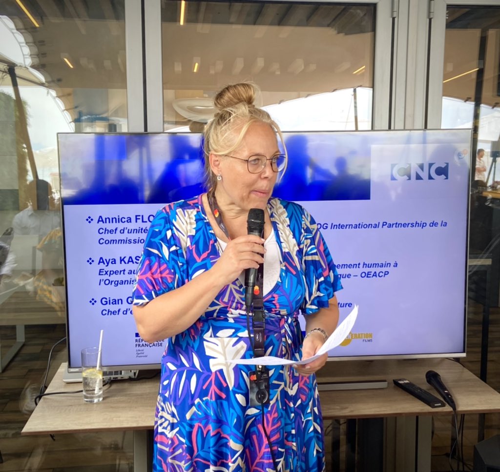 acpeuculture's tweet photo. #Cannes2022 

Speaking at the #Deental pitch competition for producers, @annicafloren (#EU) reminded that:

There’s no future without #culture. Africa’s got talent and a huge potential to build dynamic CCIs. There’s a need for powerful partnerships to leverage that potential. https://t.co/eidcOMmgQB