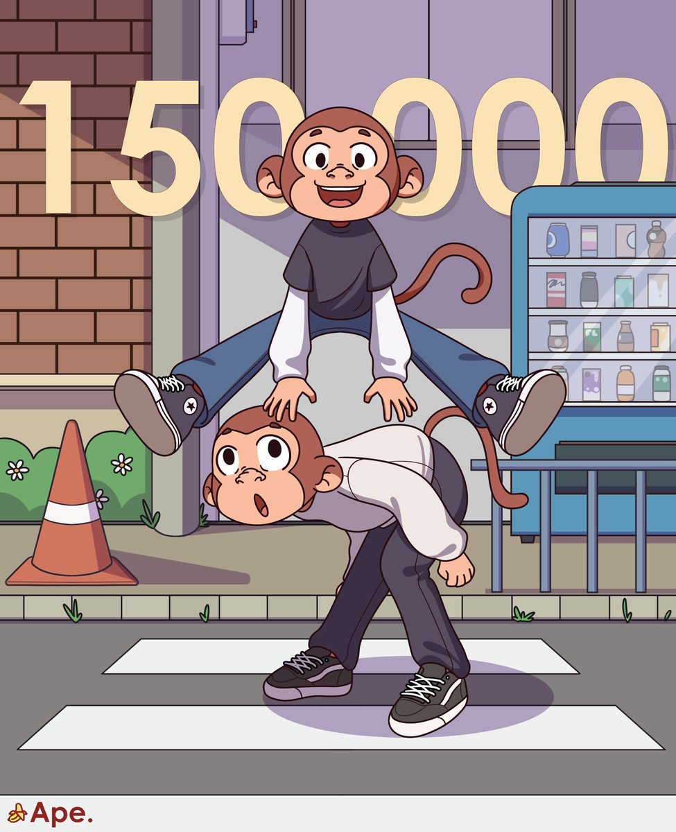 Apish_community's tweet photo. Celebrating 150k on Twitter! @justape_ #apish.

Shoutout to @rejeki for this amazing fan-art! ❤️ https://t.co/A2F3QQzARi