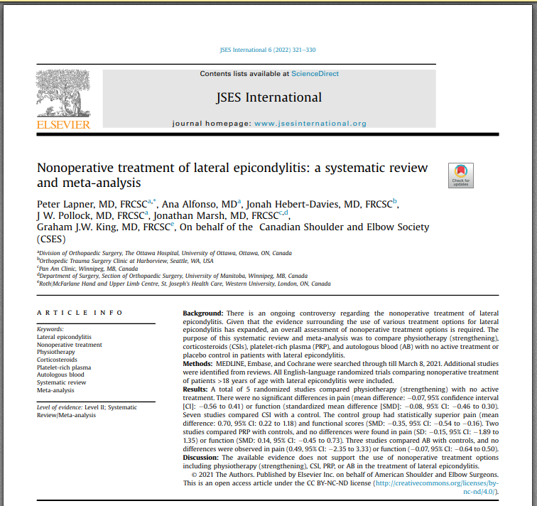 PhysioMeScience's tweet photo. Nonoperative treatment of lateral epicondylitis: a systematic review and meta-analysis

https://t.co/GrLWFhx2t7 https://t.co/LWnYtwSTcR