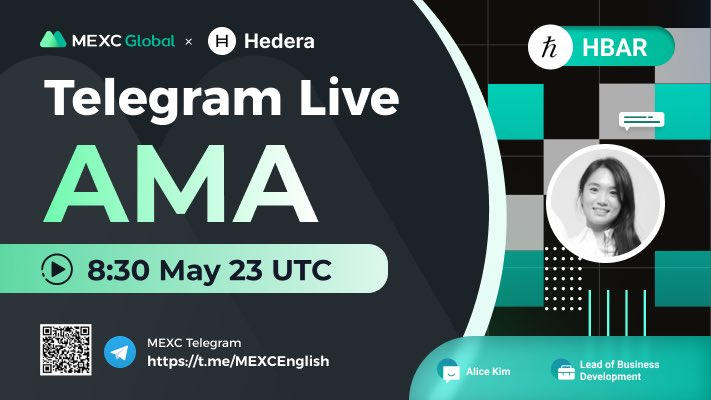 Join #MEXC AMA with #Hedera at 8:30am UTC on May 23 in our Telegram group: t.me/MEXCEnglish

10ppl * 74 $HBAR giveaway:
✅Follow @MEXC_Global &amp; <a href="/hedera/">Hedera</a>
✅Like, RT &amp; Tag 3 frds
✅Sign up: bit.ly/3gzIm3J

More rewards for grabs at live #AMA!