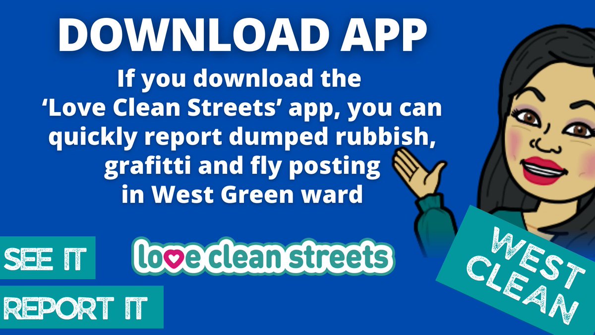 CllrSeema's tweet photo. Download the Love Clean Streets App from your Apple store or Google Play store and start reporting: 

✅Dumped rubbish 
✅Graffiti 
✅Flyposters 
✅Dead animals 
✅Loads moreeee 

#WestClean together we’re going to keep West Green ward amazing!! https://t.co/XzBRP8RATU