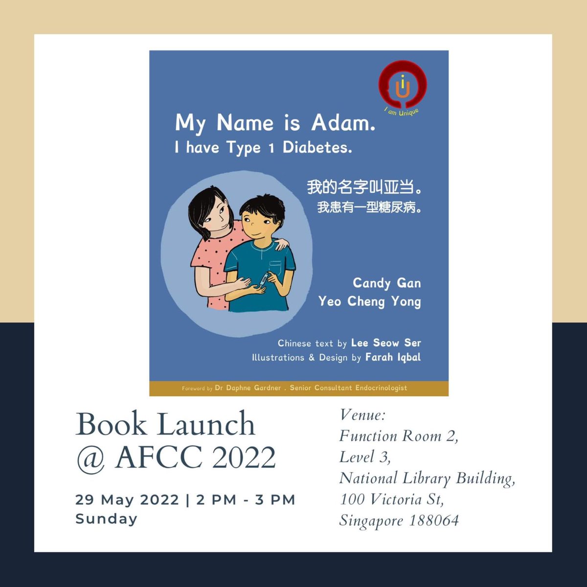 daphslgardner's tweet photo. Join us for a book reading of “My name is Adam, I have Type 1 Diabetes” at the National Library Building on the 29th may, 2-3pm. 😊 https://t.co/7KbTeAH7t7