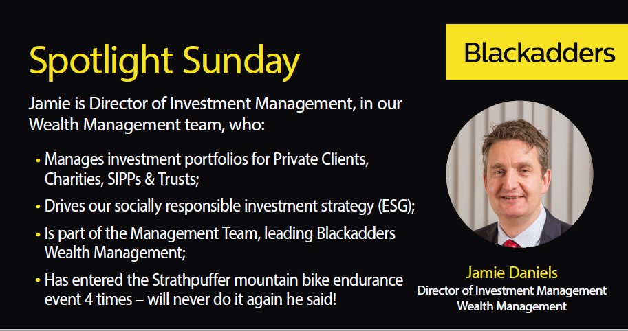 💡 This week's Spotlight Sunday is our Director of Investment Management, Jamie Daniels from our Edinburgh Wealth Management team 💡

#spotlightsunday #wealthmanagement #blackaddersllp