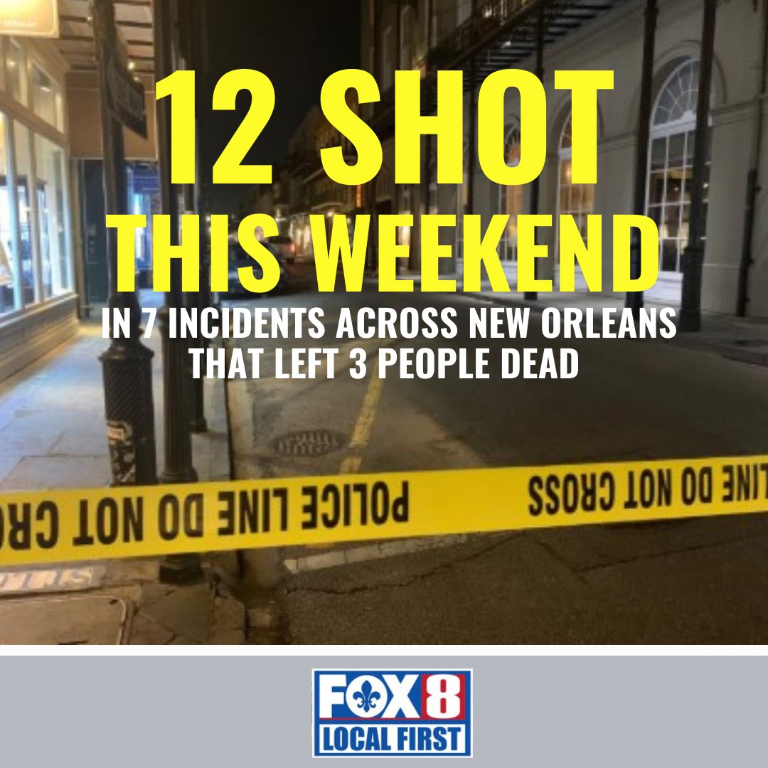FOX8NOLA's tweet photo. Yet another violent weekend leaves another dozen shooting victims strewn across New Orleans before daybreak Sunday. What do you think must be done to stem this tide? https://t.co/95tE3MM0b9 https://t.co/0FAJYyQW4T