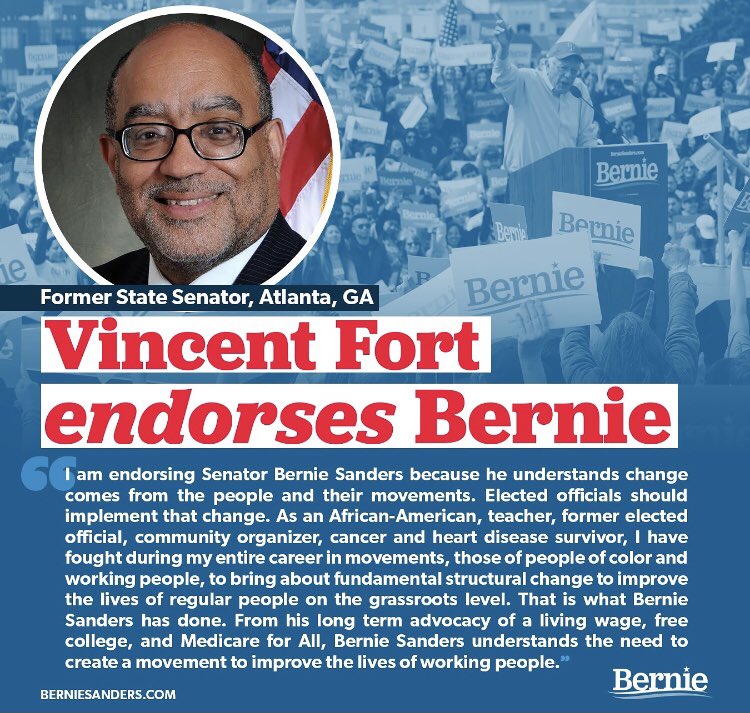 returnofthebern's tweet photo. #GA13 - 5/24

@fortforcongress is a former state senator who served for over 20 years and supported Bernie for President twice. He’s endorsed by Bernie &amp; @KillerMike. Fort is running against a blue dog in a deep blue district. Remember some states like GA have a runoff system! https://t.co/U74yv8t3Sm