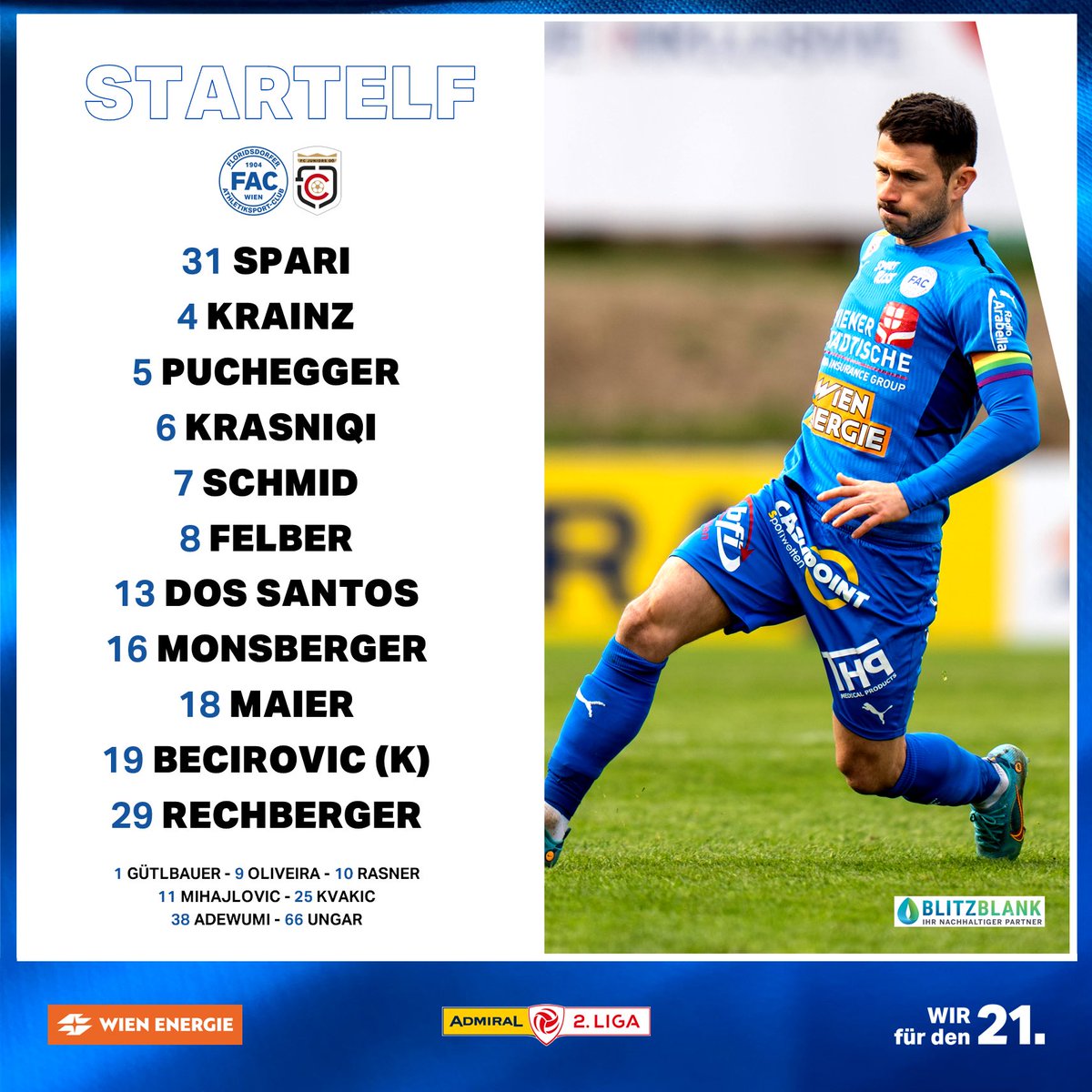 FACWien's tweet photo. Das ist unsere „Vizemeister-Elf“ für das letzte Spiel der Saison gegen den FC Juniors OÖ powered by #BlitzBlank 👊🏼🔵⚪️
#Wirfürden21 https://t.co/WRZEQ2wEFs