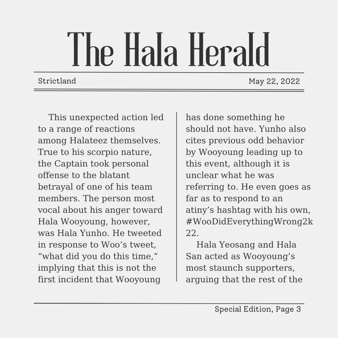 Ha1aReporter's tweet photo. [📰] Sunday: 05.22.22

SPECIAL EDITION (Part 1): There Are Traitors Among Us

#HalaHerald #HalaUpdate #Halateez #ATEEZ #에이티즈 https://t.co/ADI7eF0anF