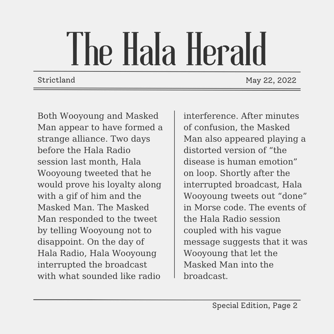 Ha1aReporter's tweet photo. [📰] Sunday: 05.22.22

SPECIAL EDITION (Part 1): There Are Traitors Among Us

#HalaHerald #HalaUpdate #Halateez #ATEEZ #에이티즈 https://t.co/ADI7eF0anF