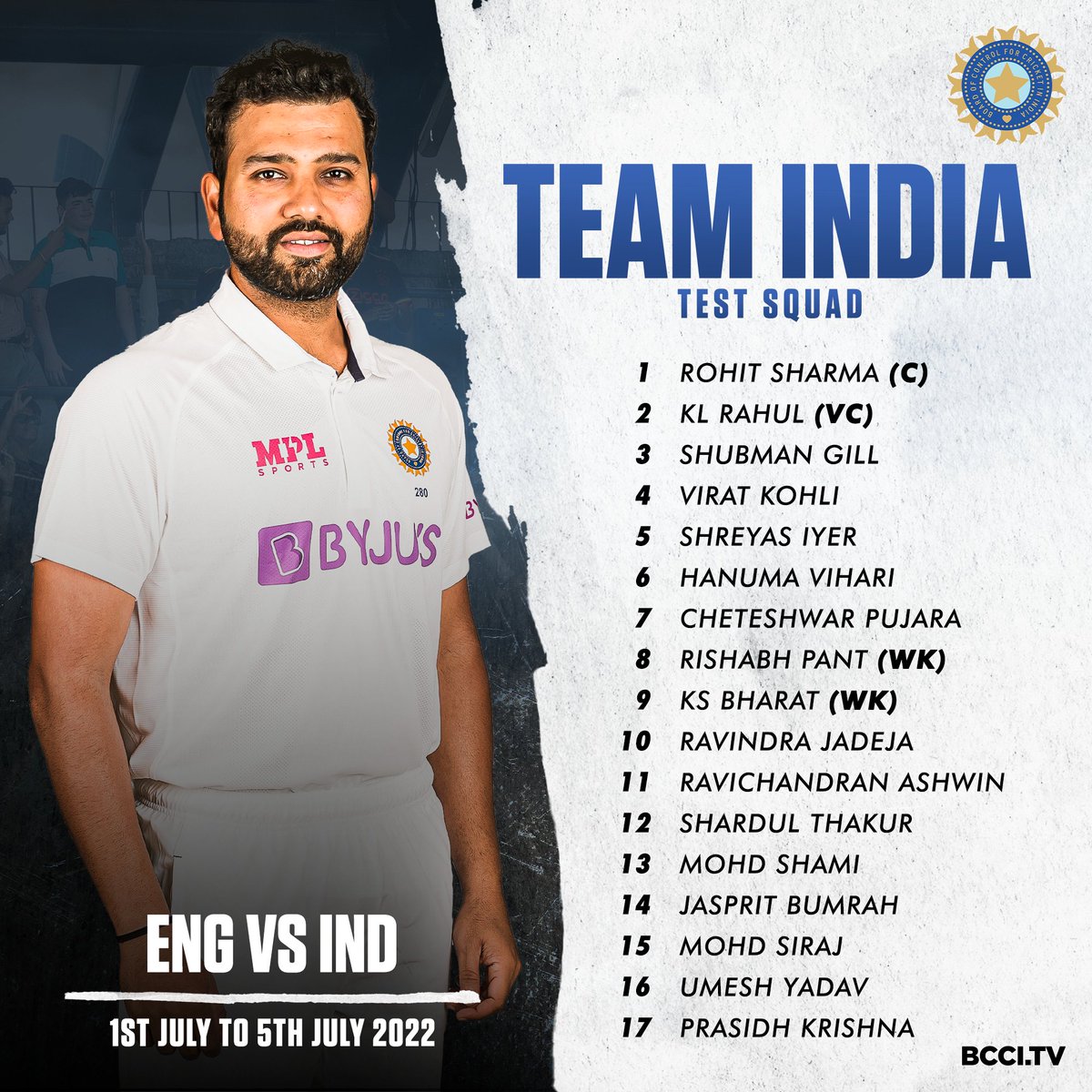 #TeamIndia Test squad for the fifth rescheduled Test against England 👇👇

#ENGvIND