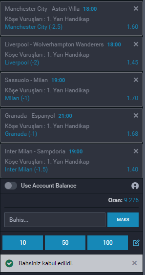Neden olmasın Korner Kuponu...Kazanırsak 10 kişiye 5000 Tl verelim... Bol şanslar...