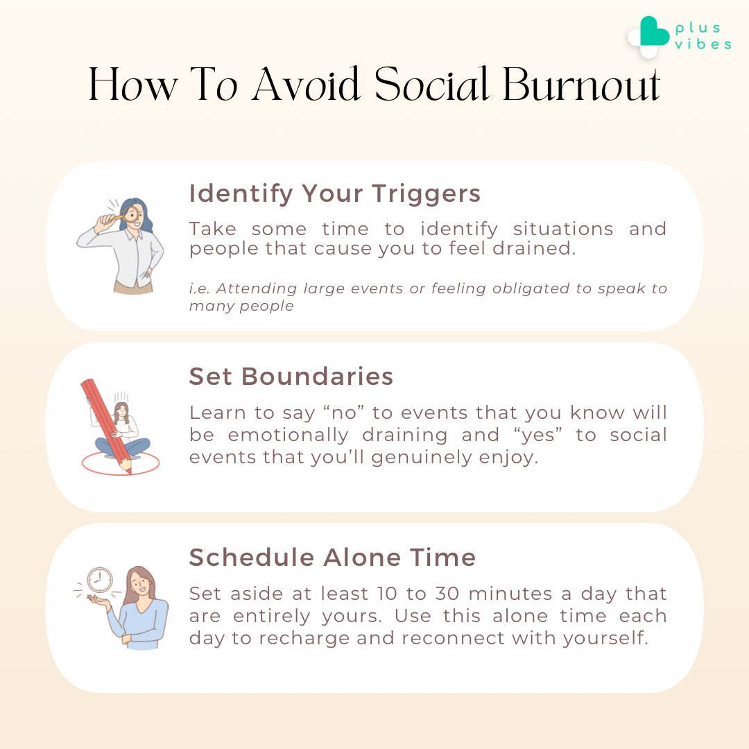 myplusvibes's tweet photo. Social burnout happens when you’ve socialized to the point that you can’t do it anymore.
Social burnout can make you feel tired, dull, and irritated. Here are some simple tips on how to avoid it ✅💫
#plusvibes #myplusvibes #plusvibesonly #meditation #mentalhealth https://t.co/0cWj7QrsIs