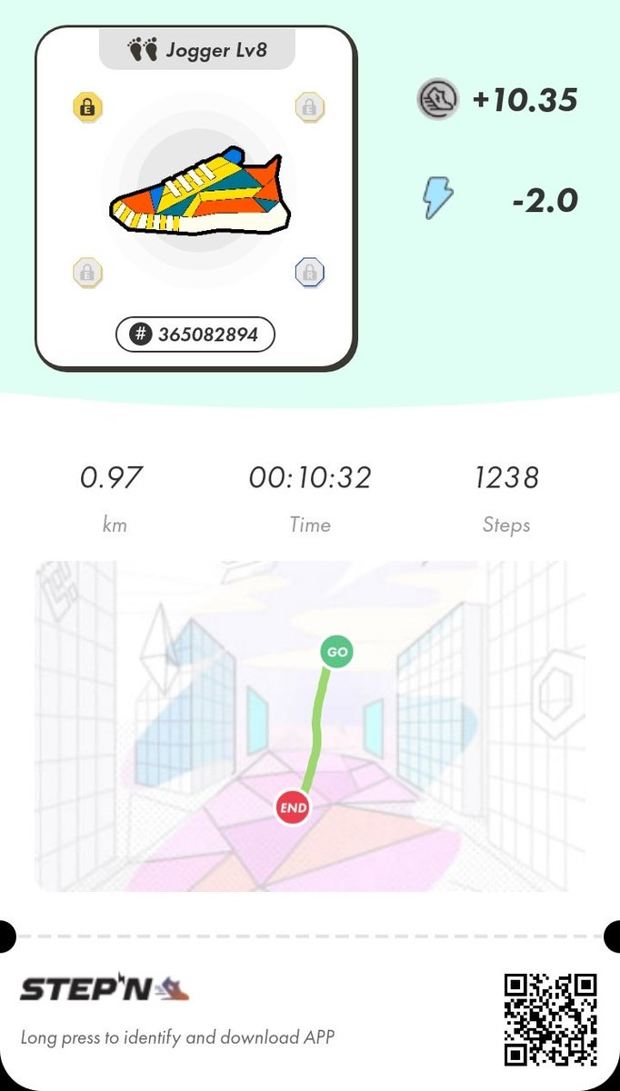 Sunday fun day!
18GST after repair = USD 54 earning (~MYR 237). I love #STEPN 
<a href="/Stepnofficial/">STEPN GO</a>