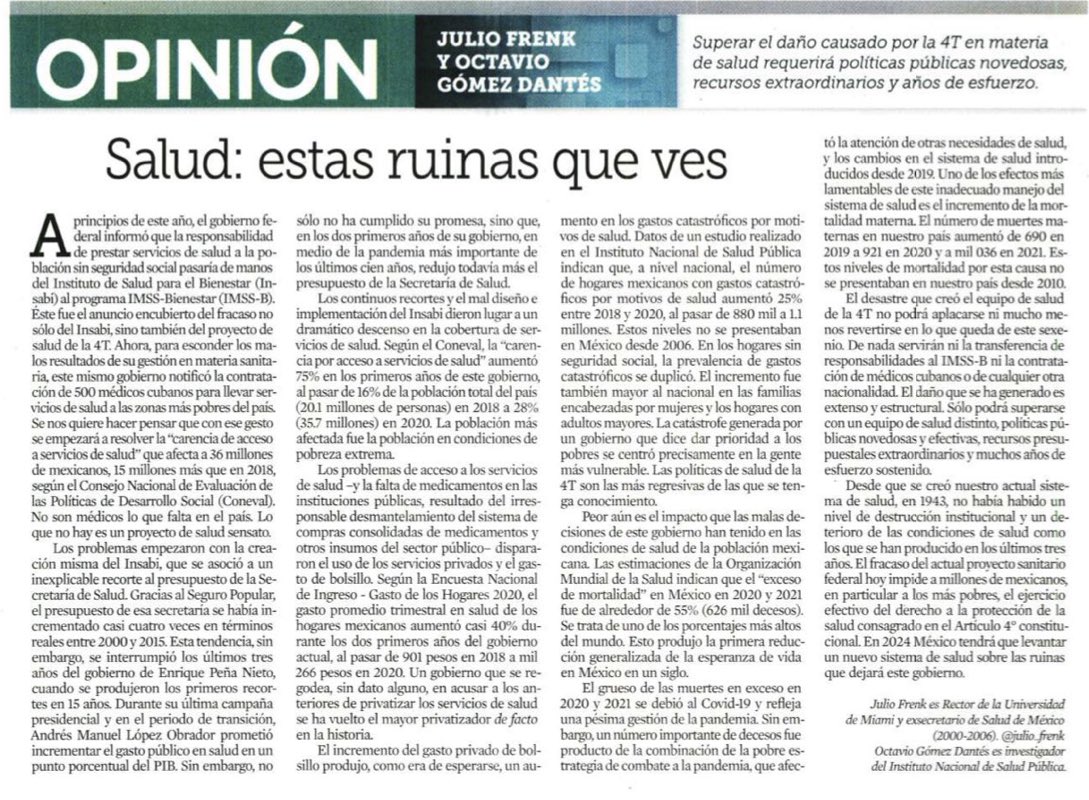 Mientras el escándalo de la contratación de médicos #cubanos sigue concentrando el enojo colectivo, no debemos perder de vista que esto es un síntoma más del problema de fondo: la errática ausencia de una política de salud razonable. Así lo demostramos con datos en <a href="/Reforma/">REFORMA</a>.