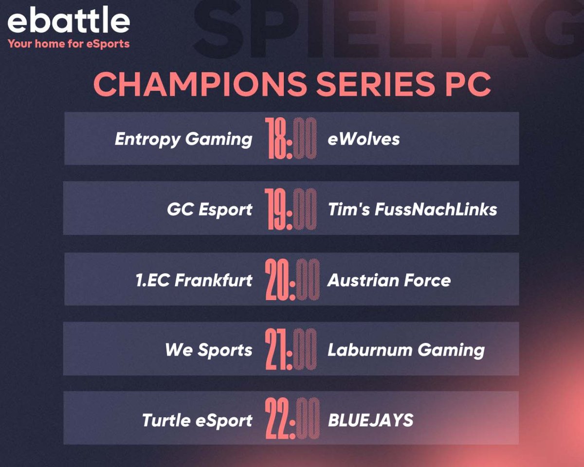 ebattle.gg (@ebattlegg) on Twitter photo 🏆 #PC Champions Series - #RainbowSix
Die Champions Series PC beginnt!
<a href="/ToastbrotDorni/">DennisR. | 🎙ToastbrotDorni 🇩🇪</a> überträgt den ersten Spieltag für euch.
⚔️ Spieltag 1
🕗 18:00 Uhr
📺 twitch.tv/toastbrotdorni
#yourhomeforesports #rainbowsixsiege 🏆 #PC Champions Series - #RainbowSix
Die Champions Series PC beginnt!
<a href="/ToastbrotDorni/">DennisR. | 🎙ToastbrotDorni 🇩🇪</a> überträgt den ersten Spieltag für euch.
⚔️ Spieltag 1
🕗 18:00 Uhr
📺 twitch.tv/toastbrotdorni
#yourhomeforesports #rainbowsixsiege