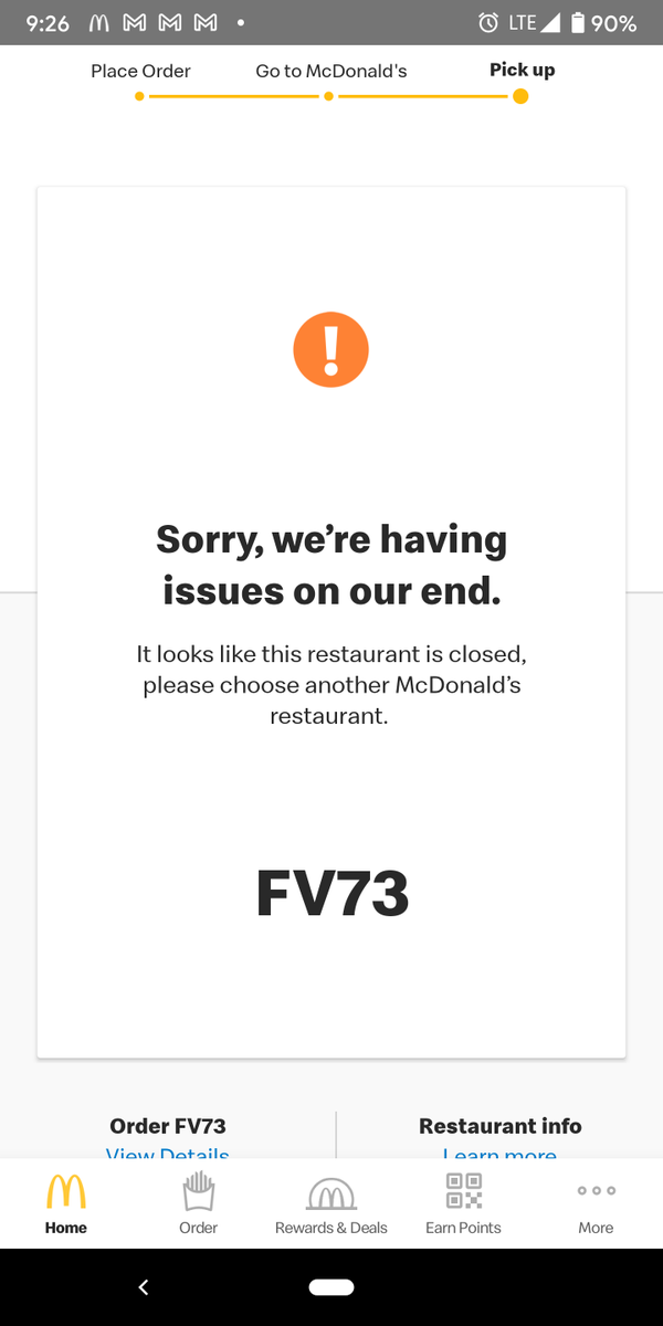 SkRThatOneDude's tweet photo. @McDonalds I get this every time I try to select Curbside at my location. When I pull around to drive thru, they are able to find my order, but having to talk to someone through the box is a little inconvenient. https://t.co/3BcqBVjw6c