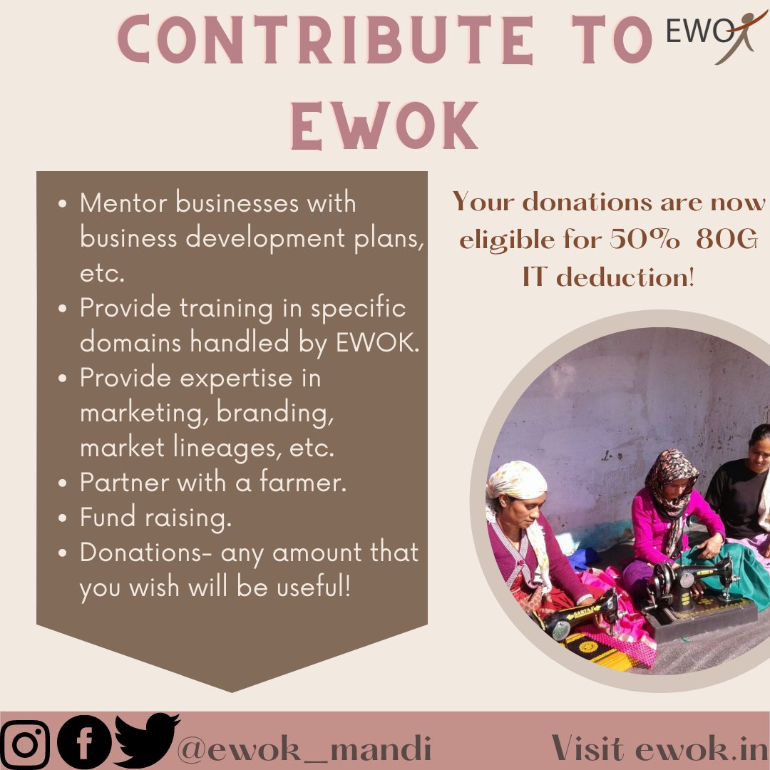 EWOK_MANDI's tweet photo. You can be part of EWOK too! Here are some of the ways you can contribute to be part of our nurturing team!

🔗https://t.co/cnCkxanmyx

#womenentrepreneurs  #employment #nature #economy #donation #WomenEmpowerment #agriculture #selfhelpgroupsforwomen #selfhelpgroup #iitmandi https://t.co/4FvGH2HhZ3