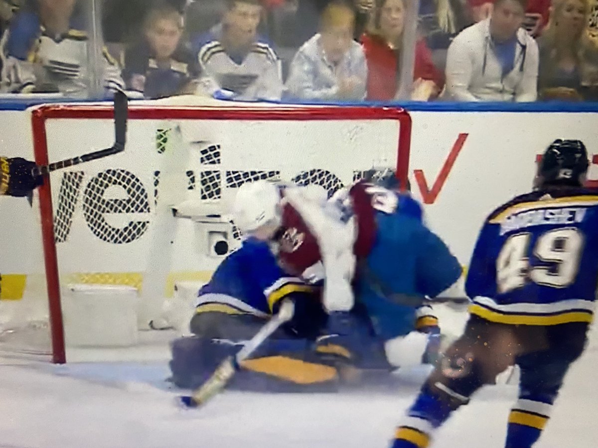 chriskerber's tweet image. The impact of the Kadri hit on a Binnington could have a broader impact than just this series. If the Blues need to recall a goalie from @ThunderbirdsAHL, it could impact their Atlantic Division Final series that begins today vs Charlotte. Their goalies are Lindgren &amp;amp; Hofer.