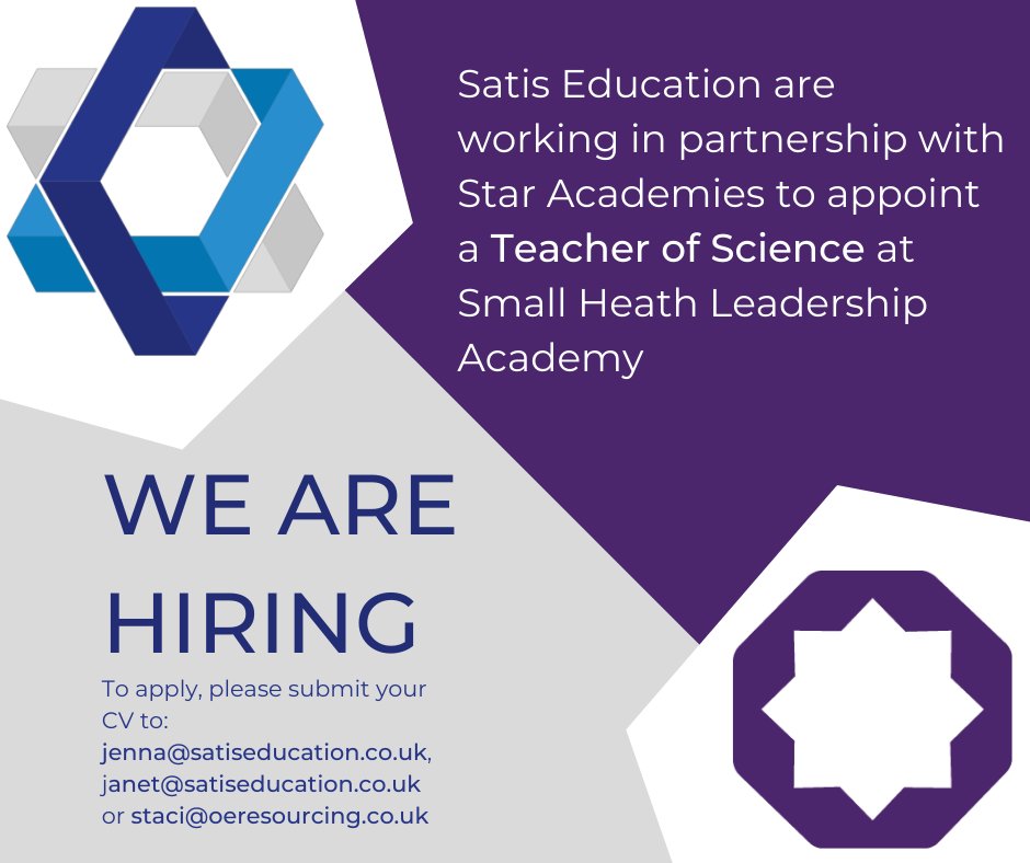 StaciLynchSatis's tweet photo. π¬π§ͺ#Birmingham! If you're a #ScienceTeacher in the area, @SatisEducation would like to speak to you about this wonderful opportunity with @StarAcademies! Reach out to myself or @JennaEverettOER for a confidential discussion today.
#TeacherofScience #Biology #Chemistry #Physics https://t.co/lxkApxC5Dh