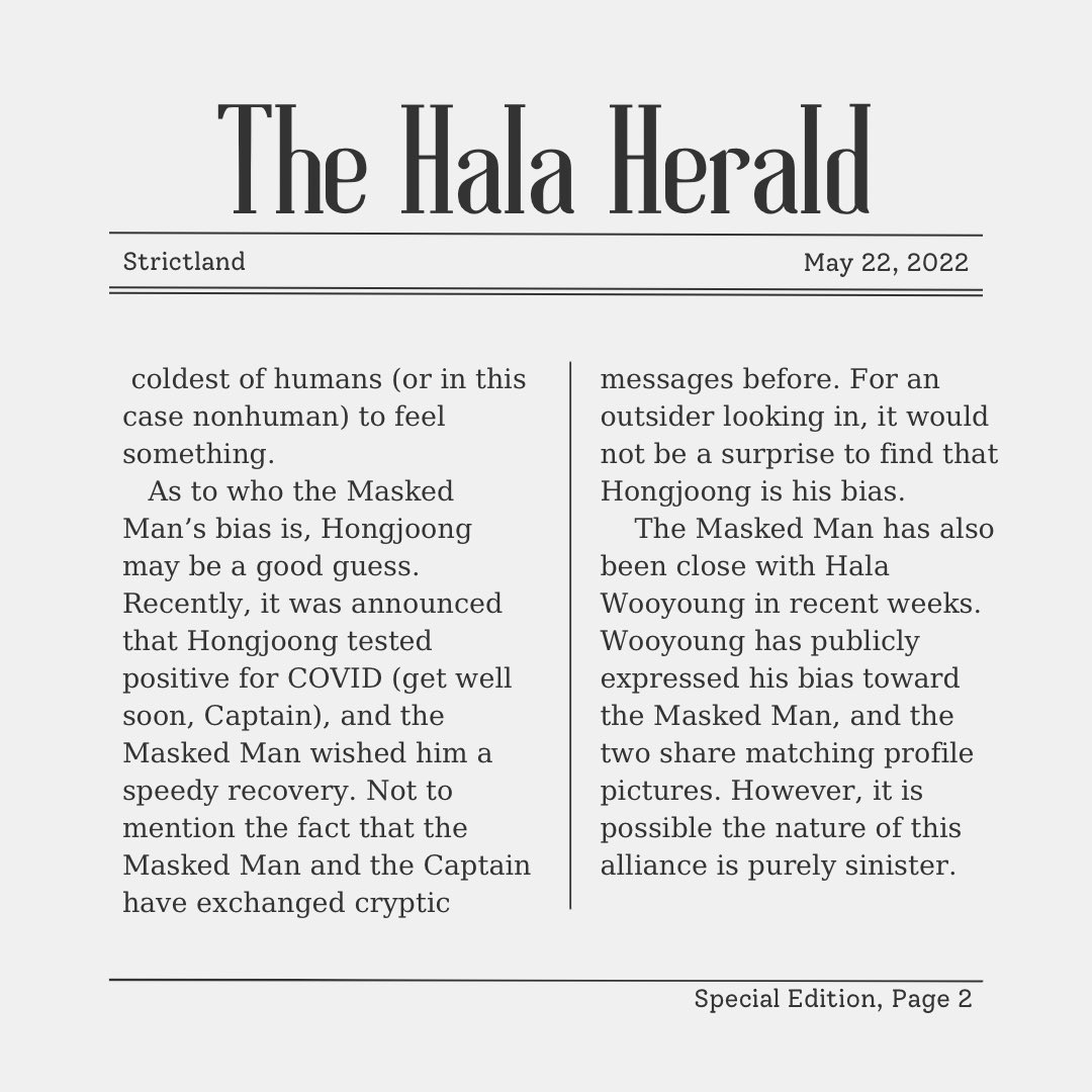 Ha1aReporter's tweet photo. [📰] Sunday: 05.22.22

SPECIAL EDITION (Part 2): Masked Man Turns Soft?

#HalaHerald #HalaUpdate #Halateez #ATEEZ #에이티즈 https://t.co/bTrTDLcuMC