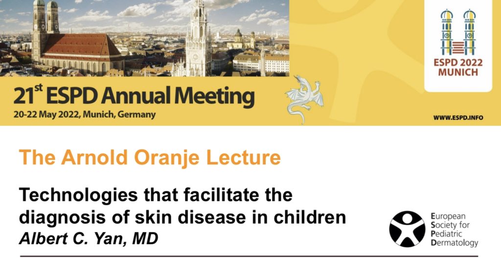 arcadial's tweet photo. Many sincere thanks to the @ESPD_Society for the invitation to come to Munich to deliver the 2022 Arnold Oranje Lecture on #technology trends important to #pediatricdermatology
#espd #edvyce #crowdsourcing #ai #ml #coding https://t.co/ons0qDBrSD