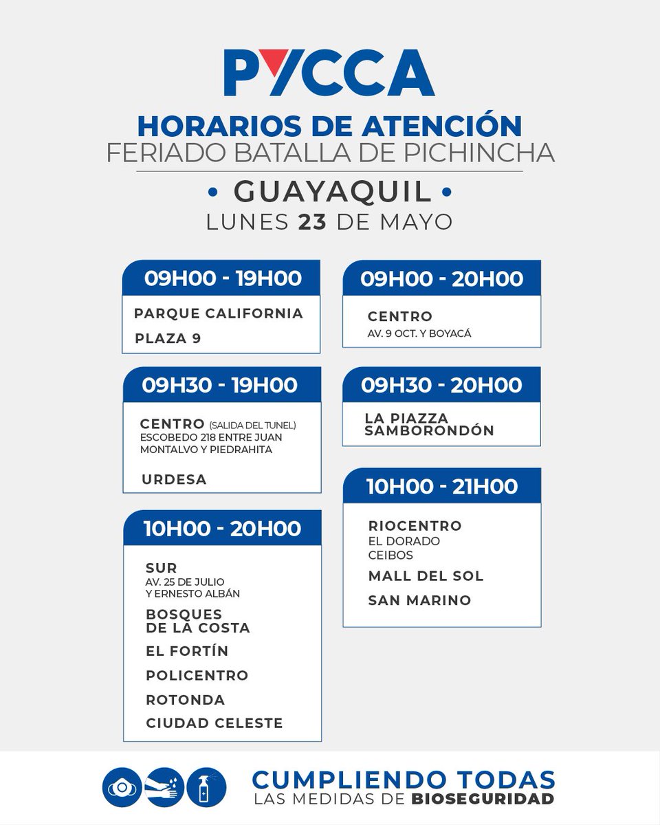 AlmacenesPycca's tweet photo. Les compartimos nuestros horarios de este 🗓lunes 23 de mayo, pensando en ti y en tu comodidad. 🕣
¡Nos vemos en #Pycca! https://t.co/8azz7PFZAp