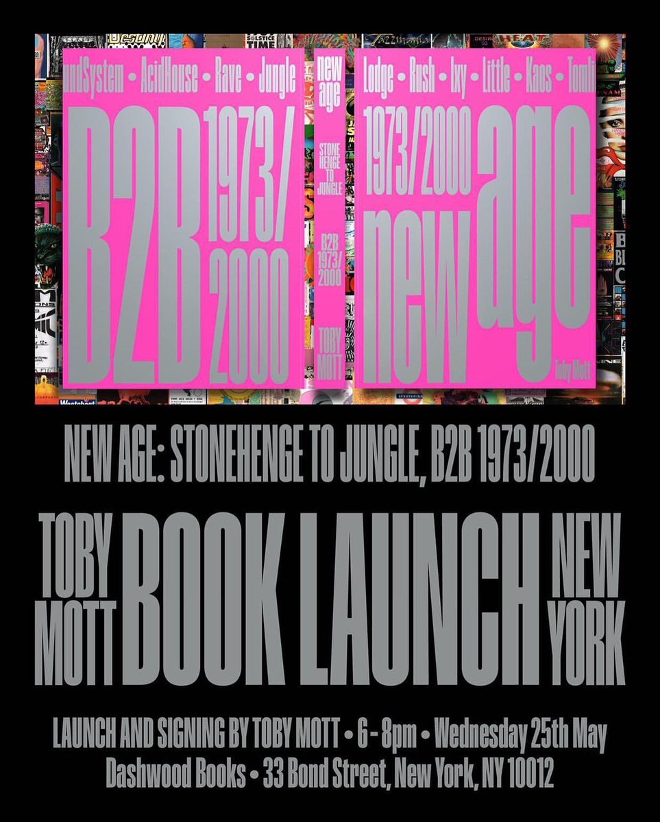I hope you can make it this Wednesday to my book launch at Dashwood Books
NEW AGE: STONEHENGE TO JUNGLE B2B 1973/2000
Wednesday 25th May 6-8pm
DASHWOOD BOOKS
33 BOND ST, NY NY 10012
#tobymott #dashwoodbooks 

 mailchi.mp/dashwoodbooks
