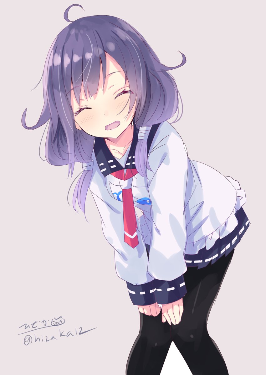 taigei (kancolle) 1girl solo pantyhose purple hair closed eyes twitter username low twintails  illustration images