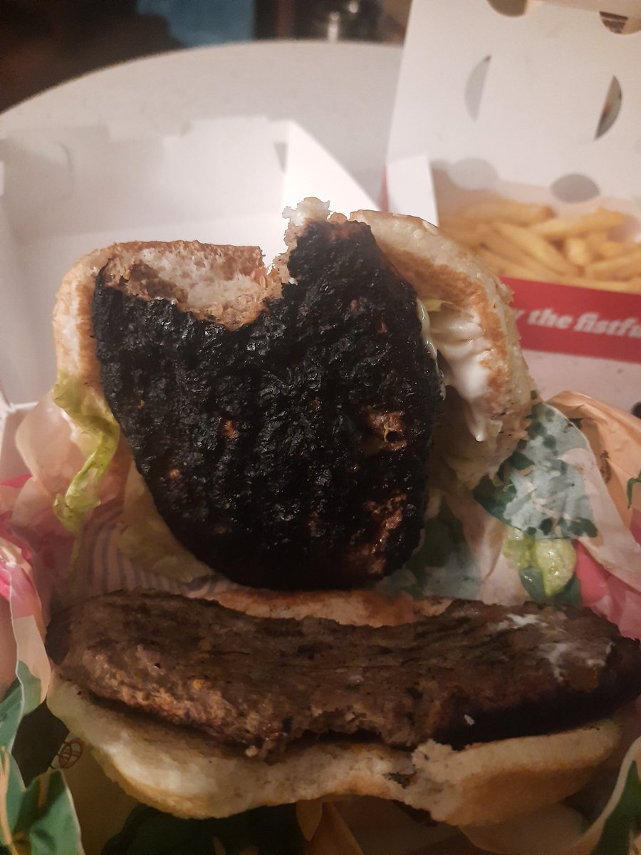 shankhas's tweet photo. #burgerkingindia Had written about a disappointing experience on your customercare,no response. Sorry I have to highlight though. Had ordered over a Whopper meal in Vizag and receieved burnt patty. Though Swiggy just returned 288 but I expected better response from BK https://t.co/sWPlwriNag