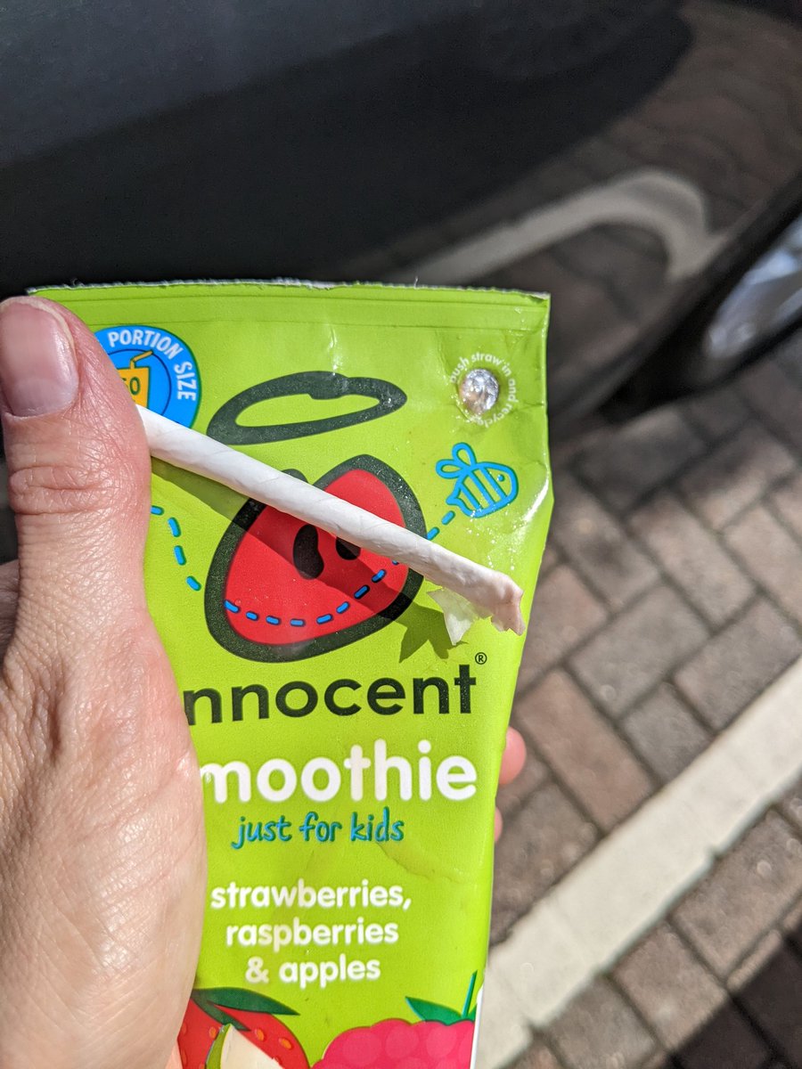 Hi <a href="/innocent/">innocent drinks</a>, I REALLY want to love your paper straws but they are so hard to use in kids' smoothies. Today we had to squeeze the smoothie into a cup because the straw just turned to mush before even getting through the hole 😕