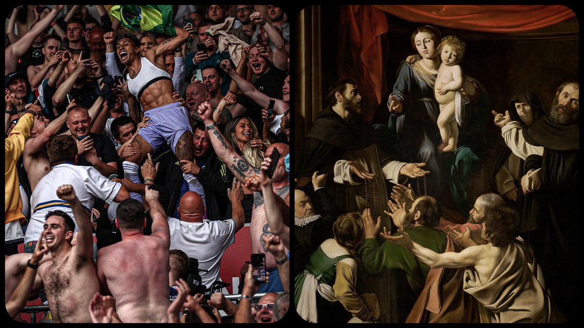 ArtButSports's tweet photo. Madonna of the Rosary, by Caravaggio, 1607 https://t.co/wmfLgHSbNb