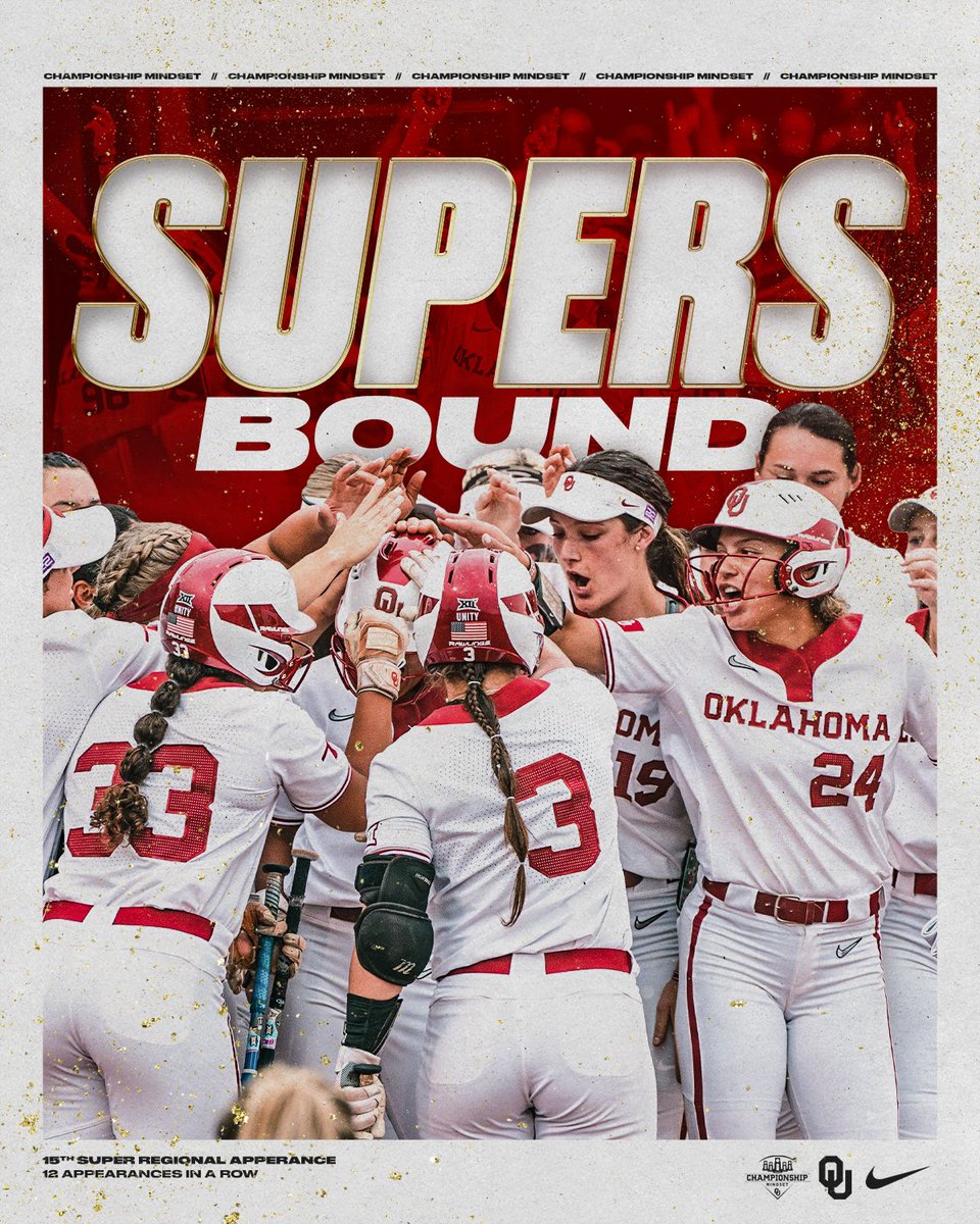 See y’all in 𝐒𝐮𝐩𝐞𝐫𝐬 🗣️

For a 12th straight time and 15th overall, the #Sooners are headed to Super Regionals!

#ChampionshipMindset