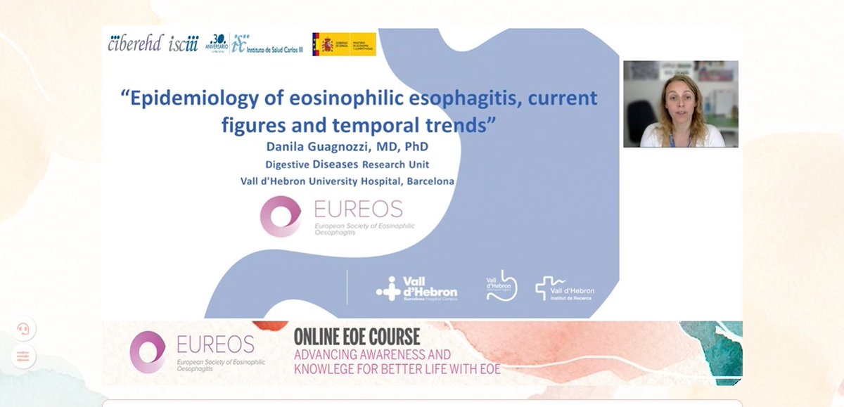 AlfredoLucendo's tweet photo. #EuropeanEoEday. How much do you know about #EoE Epidemiology? Dr. Danila Guagnozzi, from Val d'Hebron University Hospital, explains it to us in the new #EUREOS Online Course on this disease. Register for free at https://t.co/PhLLBb3YGC. #hagamosquepase, @SEAIC_Alergia, @aegastro https://t.co/ElN70FVpTb