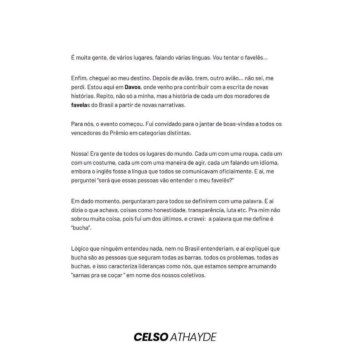 FavelaLLog's tweet photo. Diário de bordo de @celsoathayde.

A Favela vai para Davos: jantar falando “favelês”

Confira a matéria na íntegra:

https://t.co/gsm7WjrIJF

#SchwabAwards22
#DavosAgenda
#QuartoSetor 
#wef22
#Favelanãoécarênciaépotência

@Favela_Holding 
@CUFA_Brasil 
@exame 
@FNAntirracista https://t.co/ZVWVwFiJtt