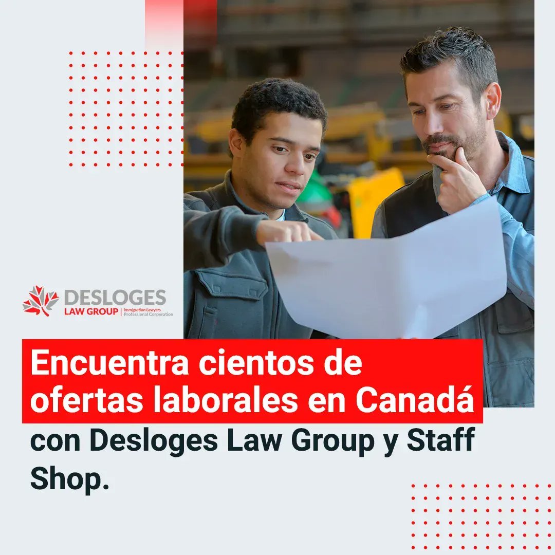 Desloges Law Group y Staff Shop te brindan la oportunidad de registrarte en la plataforma de reclutamiento y recibe por un año acceso al portal de empleos donde podrás buscar oportunidades de trabajo en Canadá. 👩🏻‍💻👨🏻‍💻
¡Contáctanos!📲